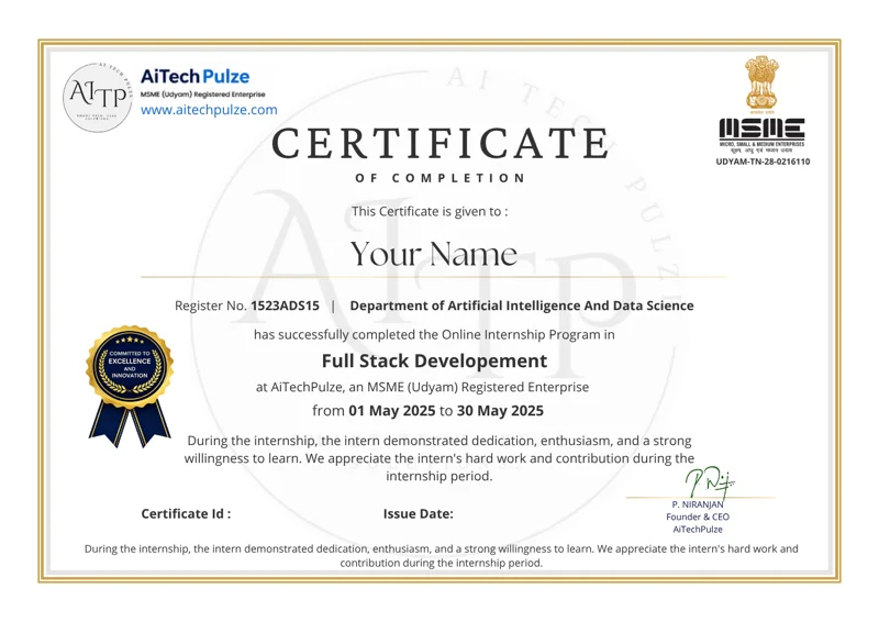 Sample AiTechPulze Internship Certificate